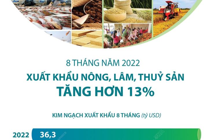 8 tháng năm 2022: Xuất khẩu nông, lâm, thủy sản tăng hơn 13%